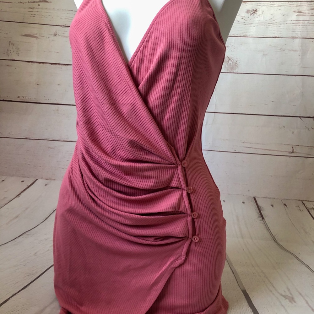 NWT Bear Dance Dusty Rose Wrap-Style Mini Dress Pink Size Large